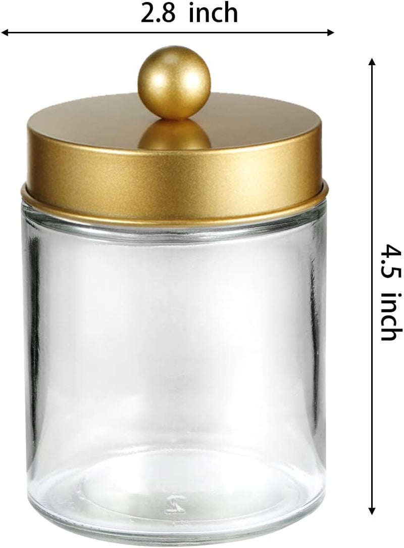 Komashr Apothecary Jar Canisters Bathroom Vanity Organizer - Qtip Holder Storage Organizer Countertop -Stainless Steel Lids &Cute Stickers for Qtips,Cotton Swabs,Makeup Sponges,Floss(3 Pack) (Gold) - Image 4